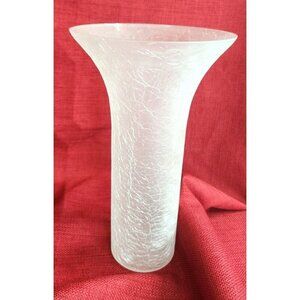 Frosted White Glass Vase With Crackle Finish, Cylinder vase with flared top.